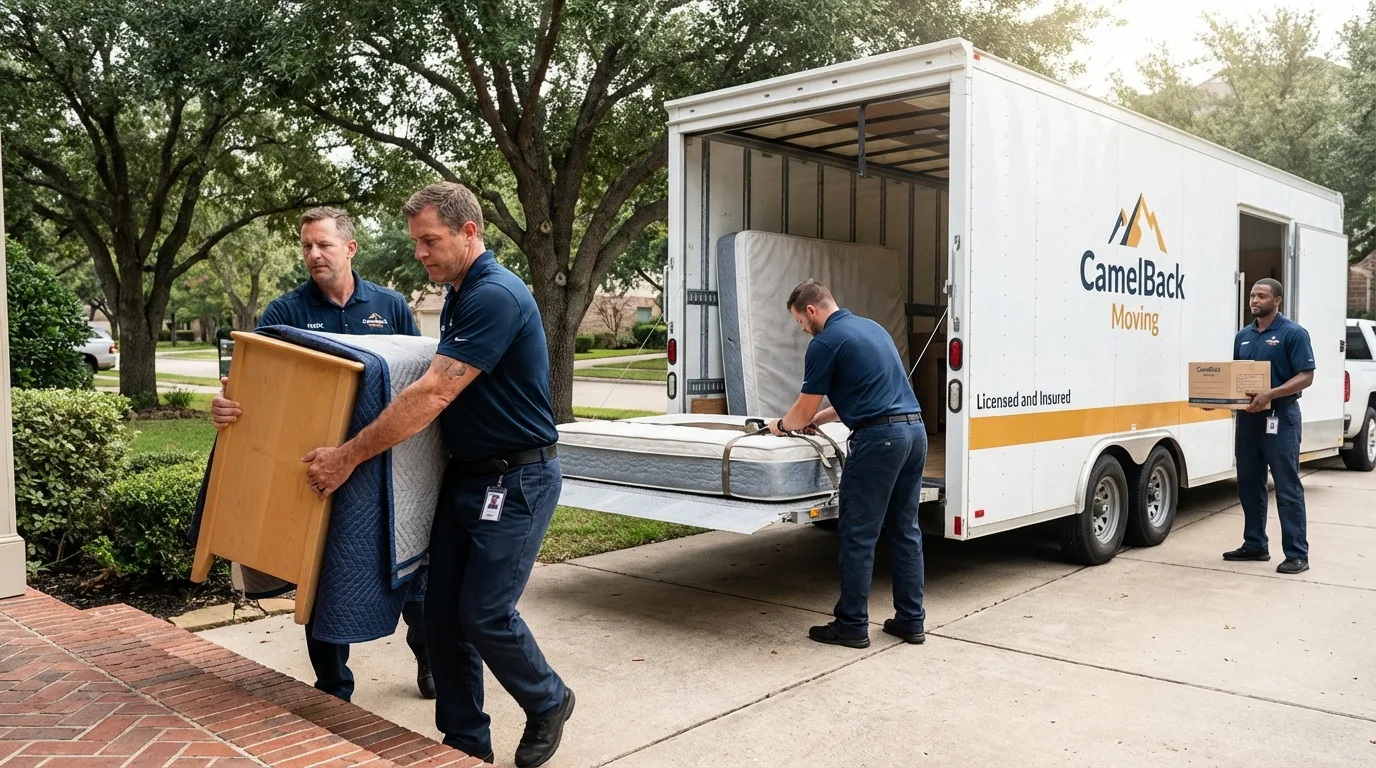Crew loading residential truck for cross-state move from New Carlisle, IN