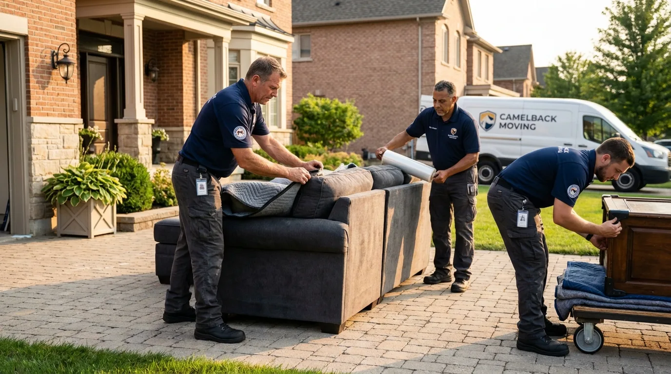 Large estate moving crew wrapping furniture in New Carlisle, IN