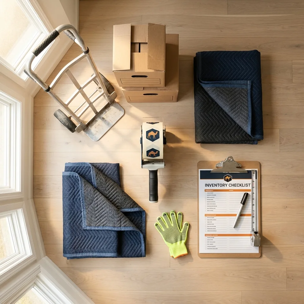 Professional moving supplies and packing materials layout for New Carlisle residential relocations